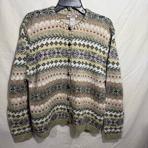 Tiara Intl Fair Isle Women's Multicolor Patterned Button Up Cardigan Vintage XL